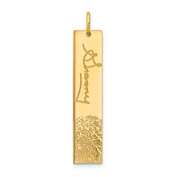 Hail Mary Gifts Jewelry - Sterling Silver/Gold-plated Vertical Signature and Fingerprint Charm